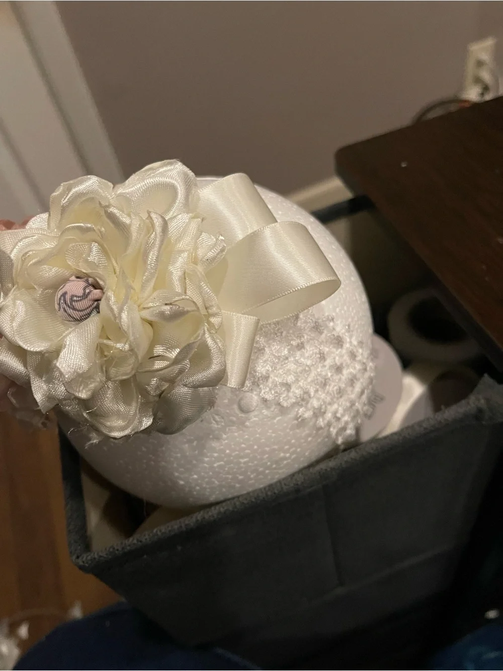 Satin Bloom Ball Accent in Pink and Cream
